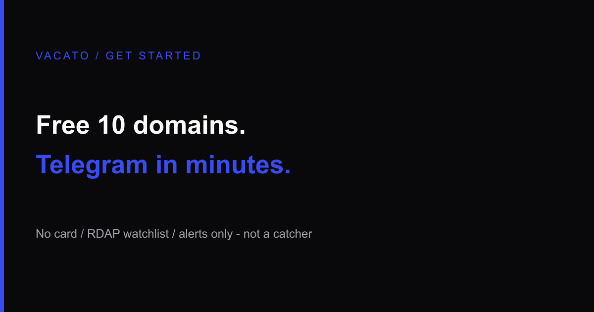 Vacato get-started OG — Free 10 + Telegram